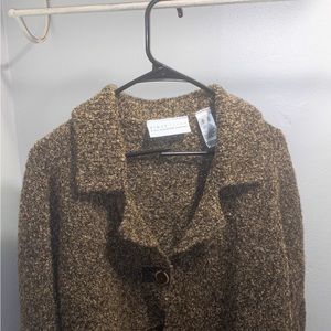 First Issue by Liz Claiborne Blazer Jacket Brown size Large Tweed Hidden Button